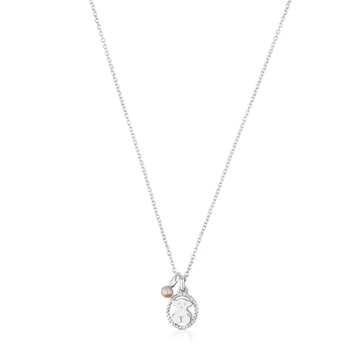 Tous Silver Pearl Necklace with Camee