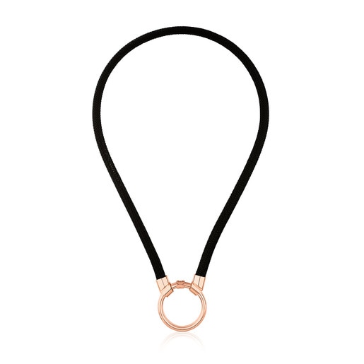 Tous Hold Steel Necklace Silver IP and black TOUS Rose Vermeil