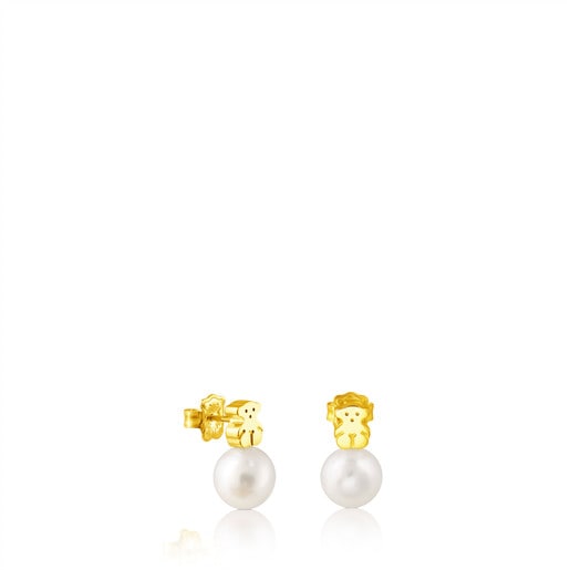 Gold Sweet Dolls Earrings with pearls Bear motif | 