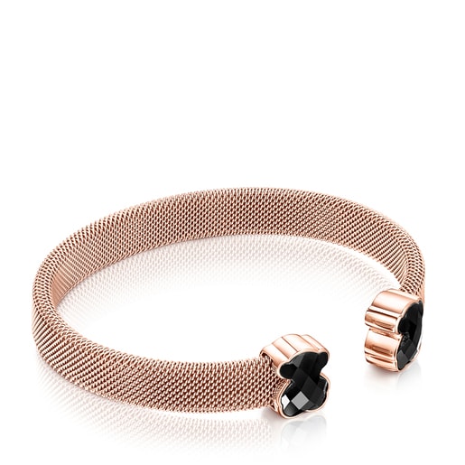 Tous with Onyx IP Mesh Rose Steel Color Bracelet