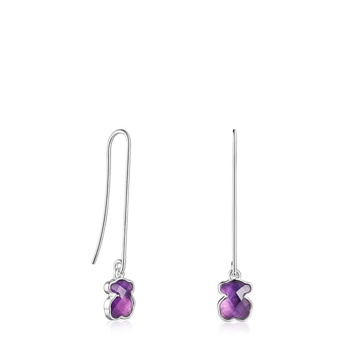 Long Silver and Amethyst Icon Color Earrings | 