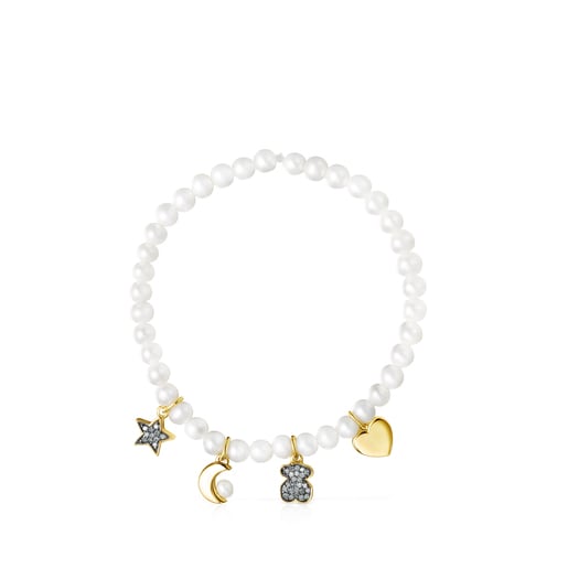 Tous Bolsas Nocturne Pearl Bracelet with Silver Vermeil and Diamonds