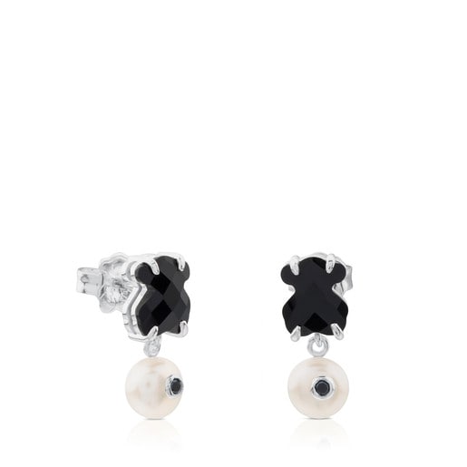 Tous Pearl Earrings Silver Erma Onyx, Spinel and with