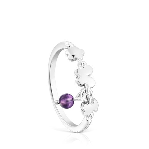 Silver Bold Motif Ring with amethyst | 