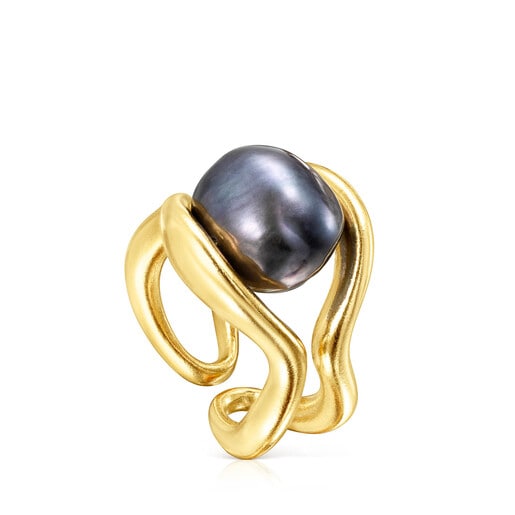 Anillos Tous Silver vermeil double Ring with Hav pearl gray