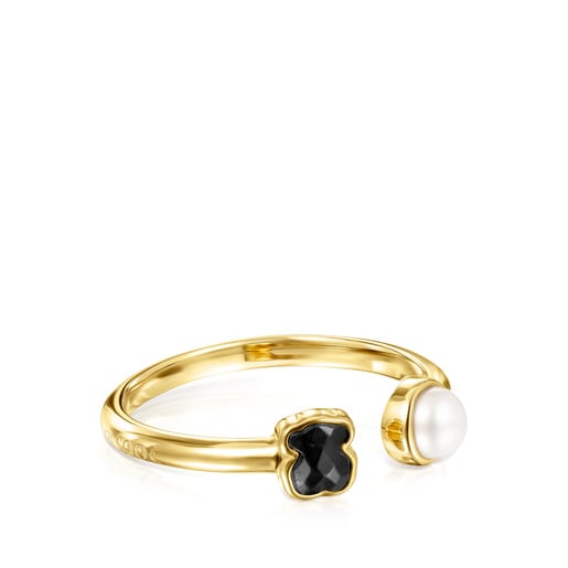 Anillos Tous Glory Ring with Vermeil Onyx Silver and in Pearl