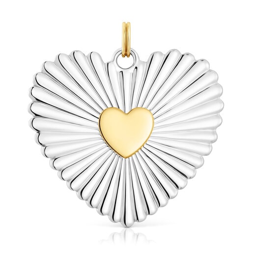 Large silver and silver vermeil heart Pendant Iris Motif