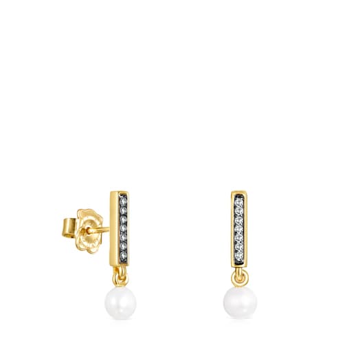 Tous Perfume Nocturne bar with and Diamonds Pearl in Vermeil Silver Earrings
