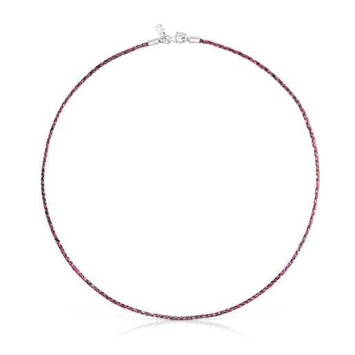 Pink and red braided thread Necklace with silver clasp Efecttous | 
