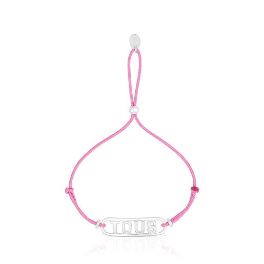 Tous Bolsas Pink nylon Logo Bracelet with silver