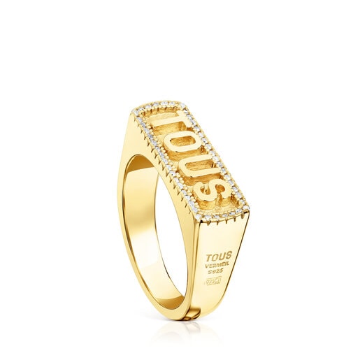 Silver vermeil Signet ring with diamonds Logo | 
