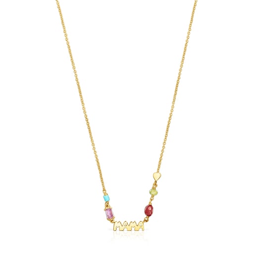 Silver Vermeil TOUS Mama Necklace with Gemstones | 