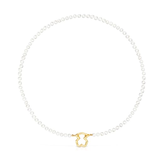 Tous Bear with Gold Necklace Hold Pearls