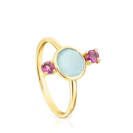 Tous chalcedony with Gold Virtual Garden Ring rhodolite and