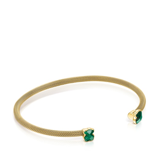 Fine gold-colored IP Steel Bracelet with Malachite | 