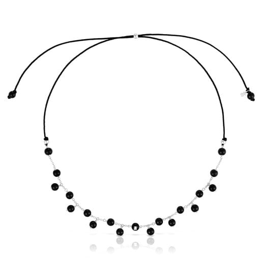 Silver, onyx and black nylon Necklace Icon Glass | 