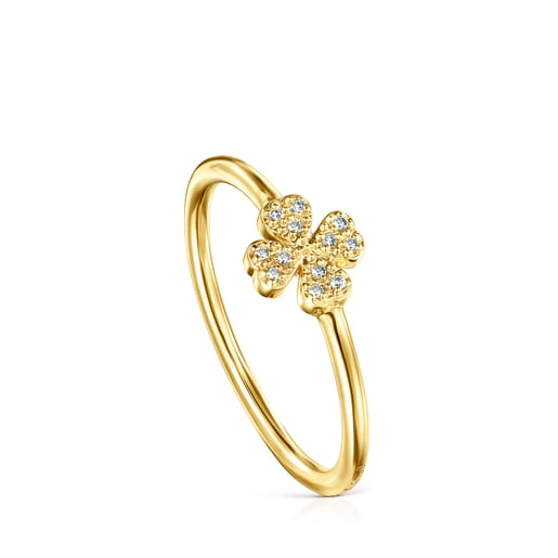 Gold TOUS Good Vibes Ring with Diamonds clover motif | 
