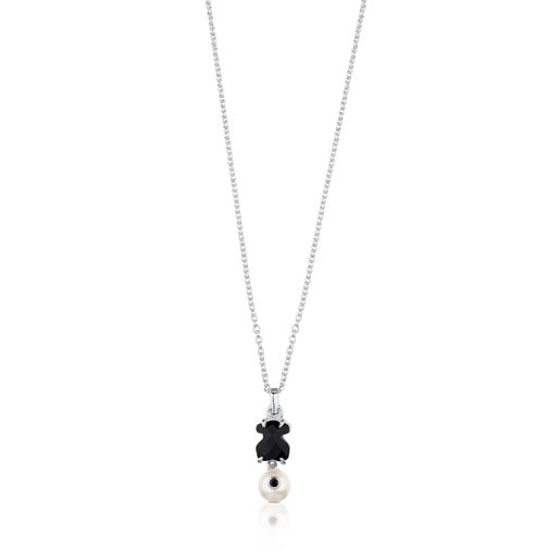 Tous Necklace Spinel Onyx, with and Pearl Erma Silver