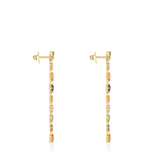 Tous Perfume Long Silver Vermeil multicolored Earrings Glaring with Sapphires