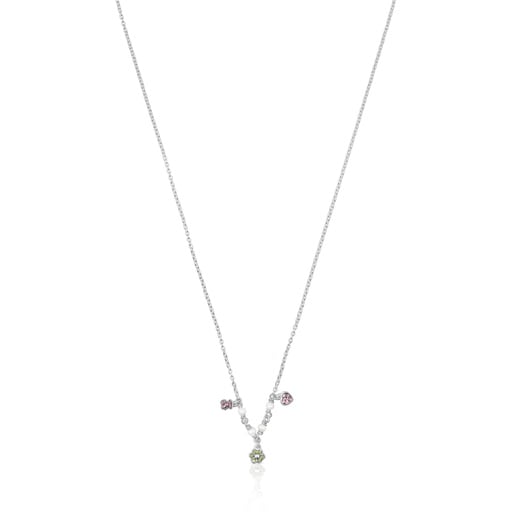 Tous Motif gemstones with and pearls New Silver TOUS Necklace