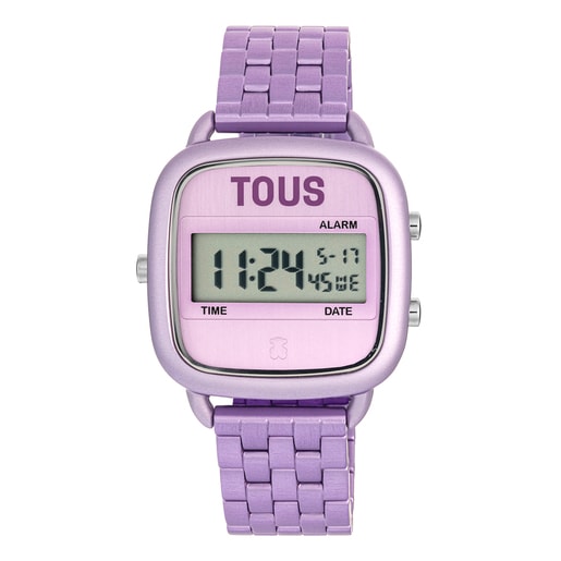 Tous Anillos D-Logo Digital watch steel strap mauve with