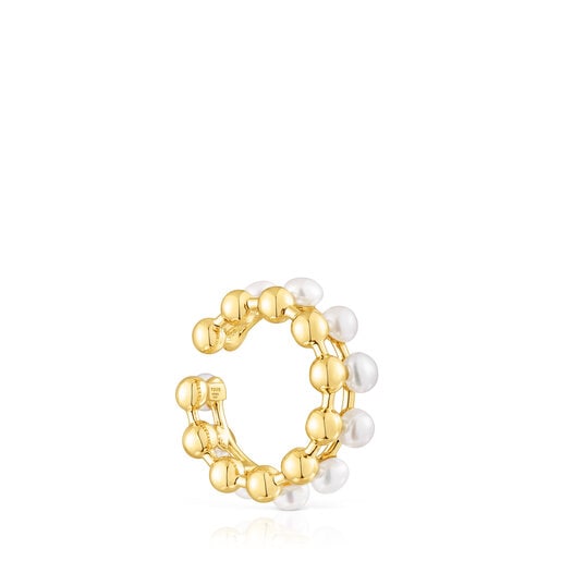 Tous Silver Gloss cultured Double pearls with vermeil earcuff
