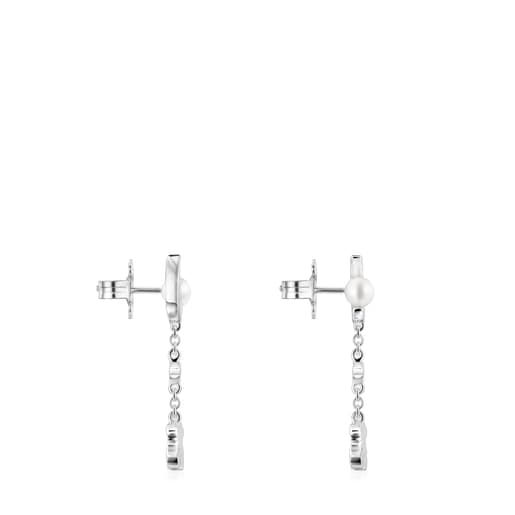 Tous Perfume Long Nocturne Silver Earrings with Pearl