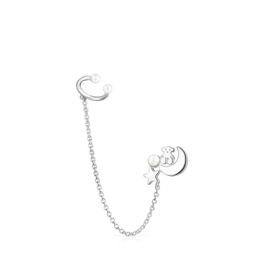 Nocturne 1/2 Earring Silver chain with Pearl | 