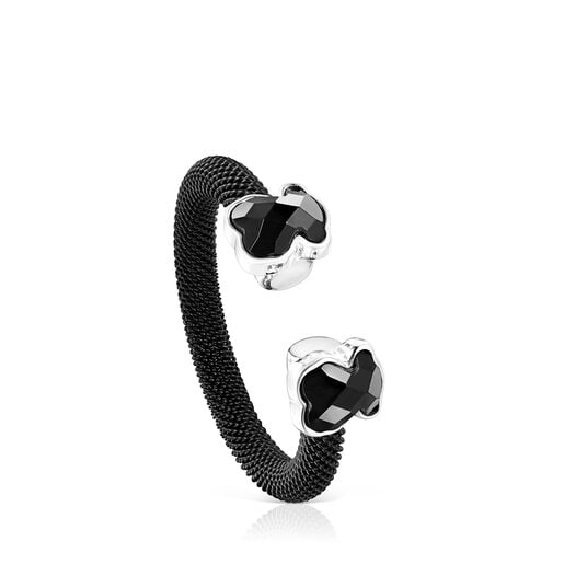 Tous Mesh Steel Onyx Black IP open Ring with Color