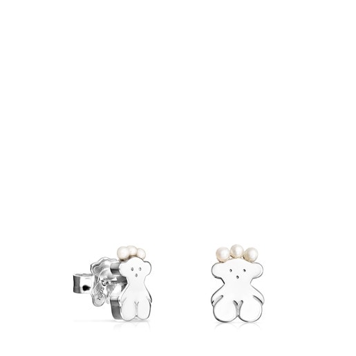 Silver Real Sisy bear Earrings with Pearls