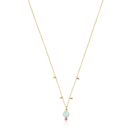 Gold Virtual Garden Necklace with chalcedony and gemstones | 