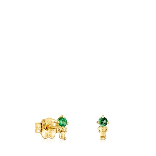 Gold Teddy Bear Earrings with tsavorite | 
