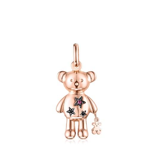Rose Silver Vermeil Teddy Bear Stars Pendant with Gemstones | 