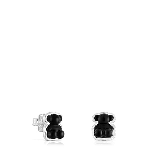 Silver Bold Bear earrings with onyx | 