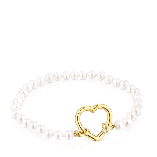 Tous Bolsas Hold Gold heart Bracelet with Pearls