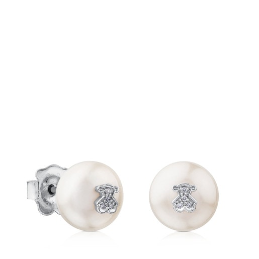 White Gold TOUS Puppies Earrings with Diamonds and Pearls | 