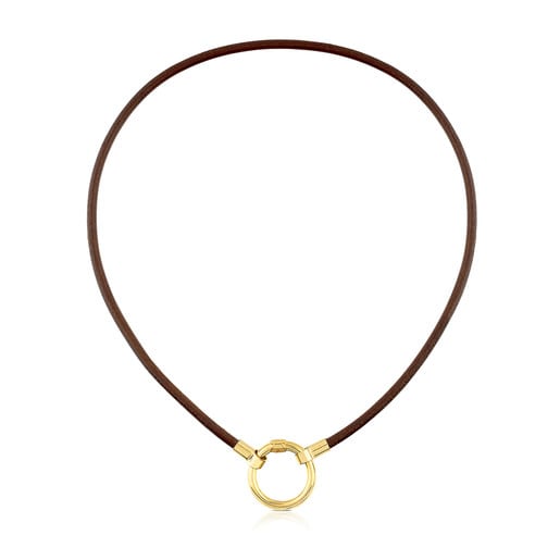 Vermeil Silver and Leather Hold Necklace | 