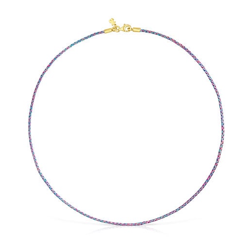 Tous silver thread and Necklace blue clasp braided with Pink vermeil