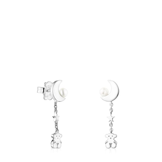 Tous Perfume Long Nocturne Silver Earrings with Pearl