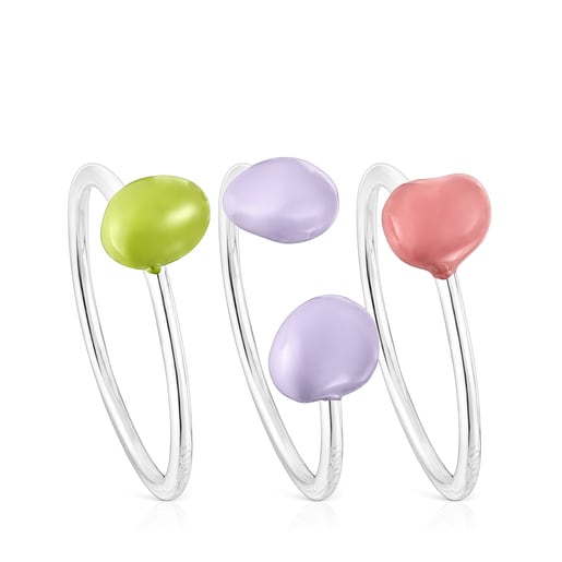 Pack of silver and colored enamel TOUS Joy Bits rings | 