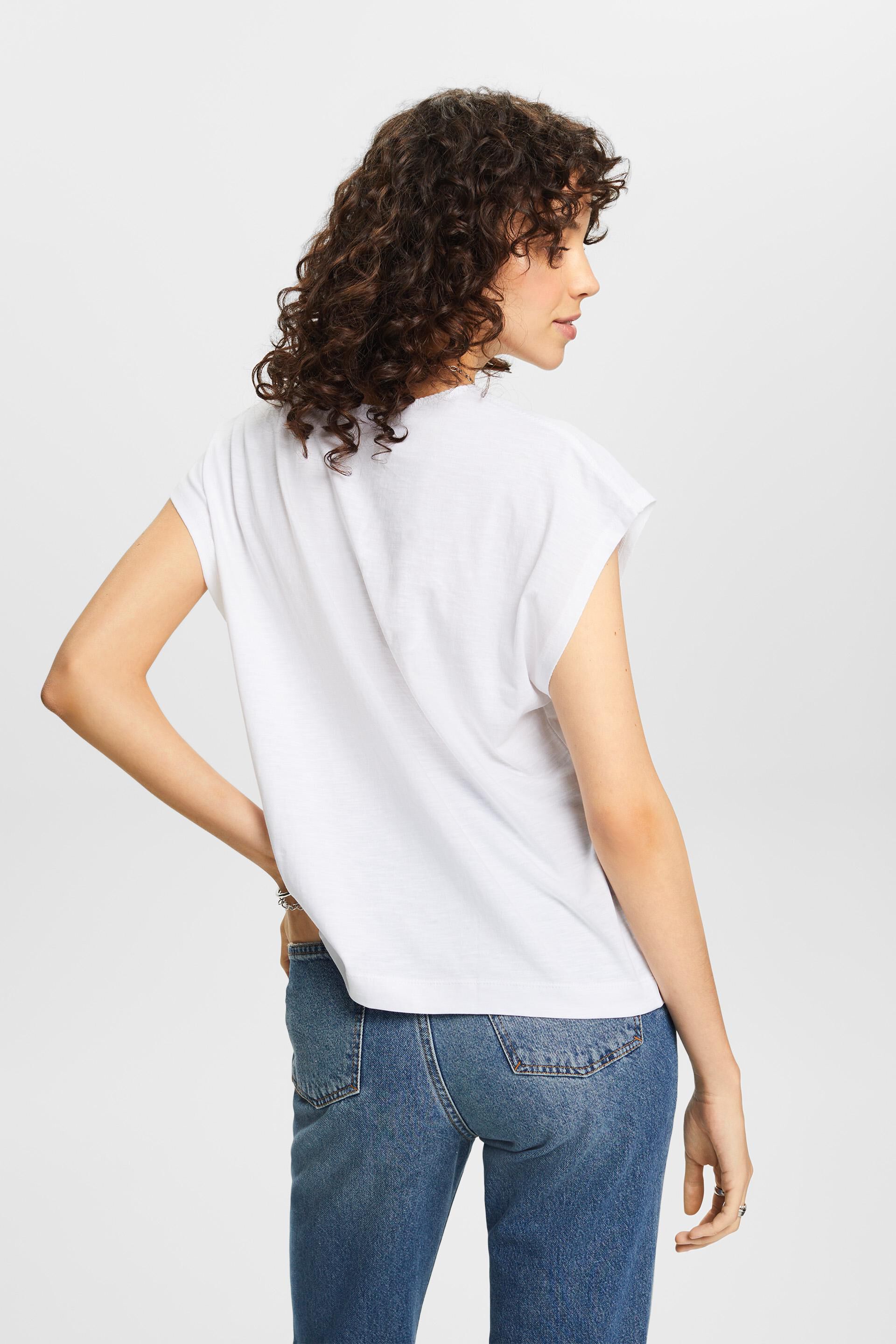 Esprit % T-Shirt mit und Baumwolle V-Ausschnitt Ziernaht, 100
