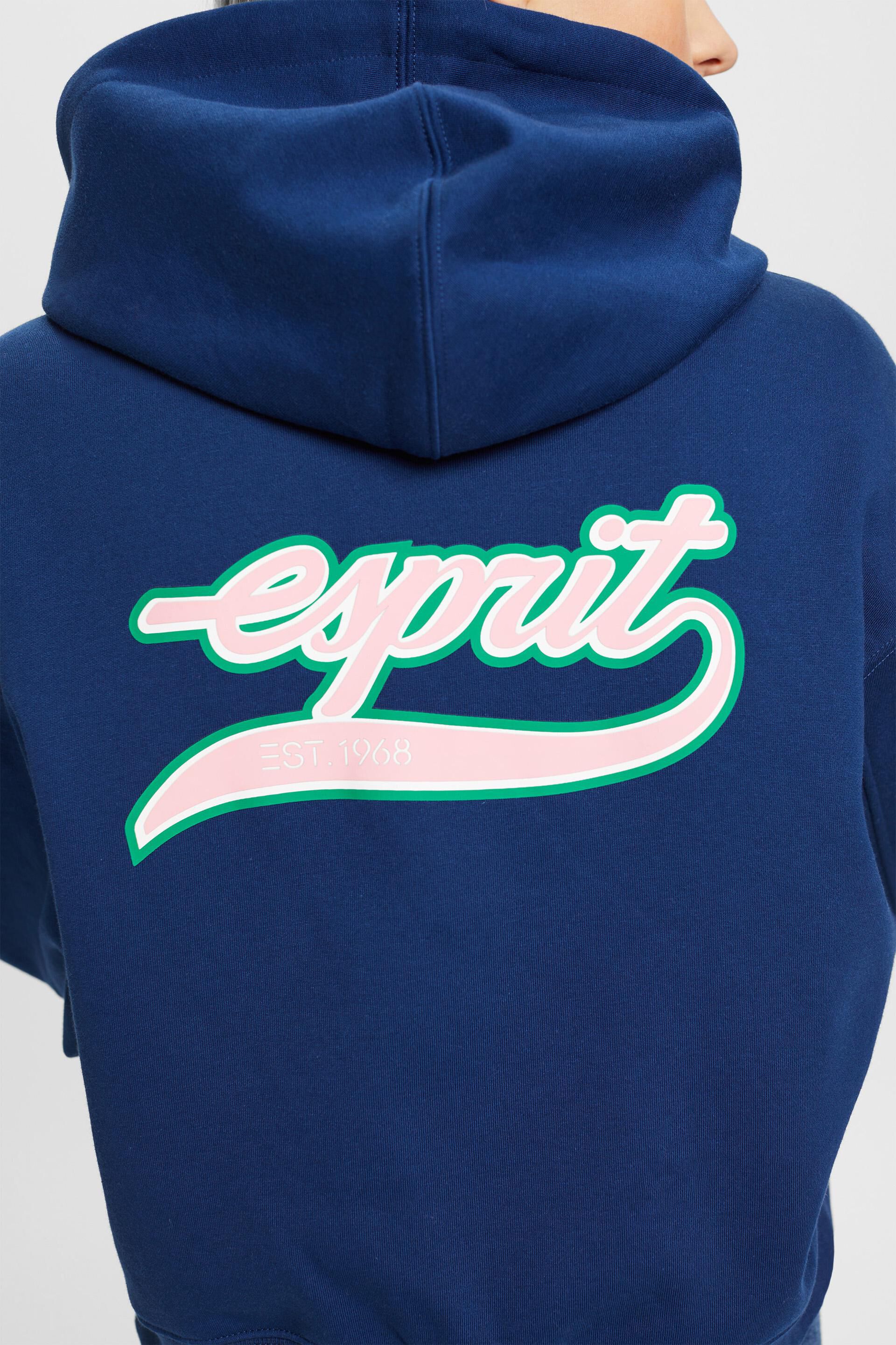 Esprit Kapuzenpullover mit Rückseite Reißverschluss Kurzer auf und der Logo-Print