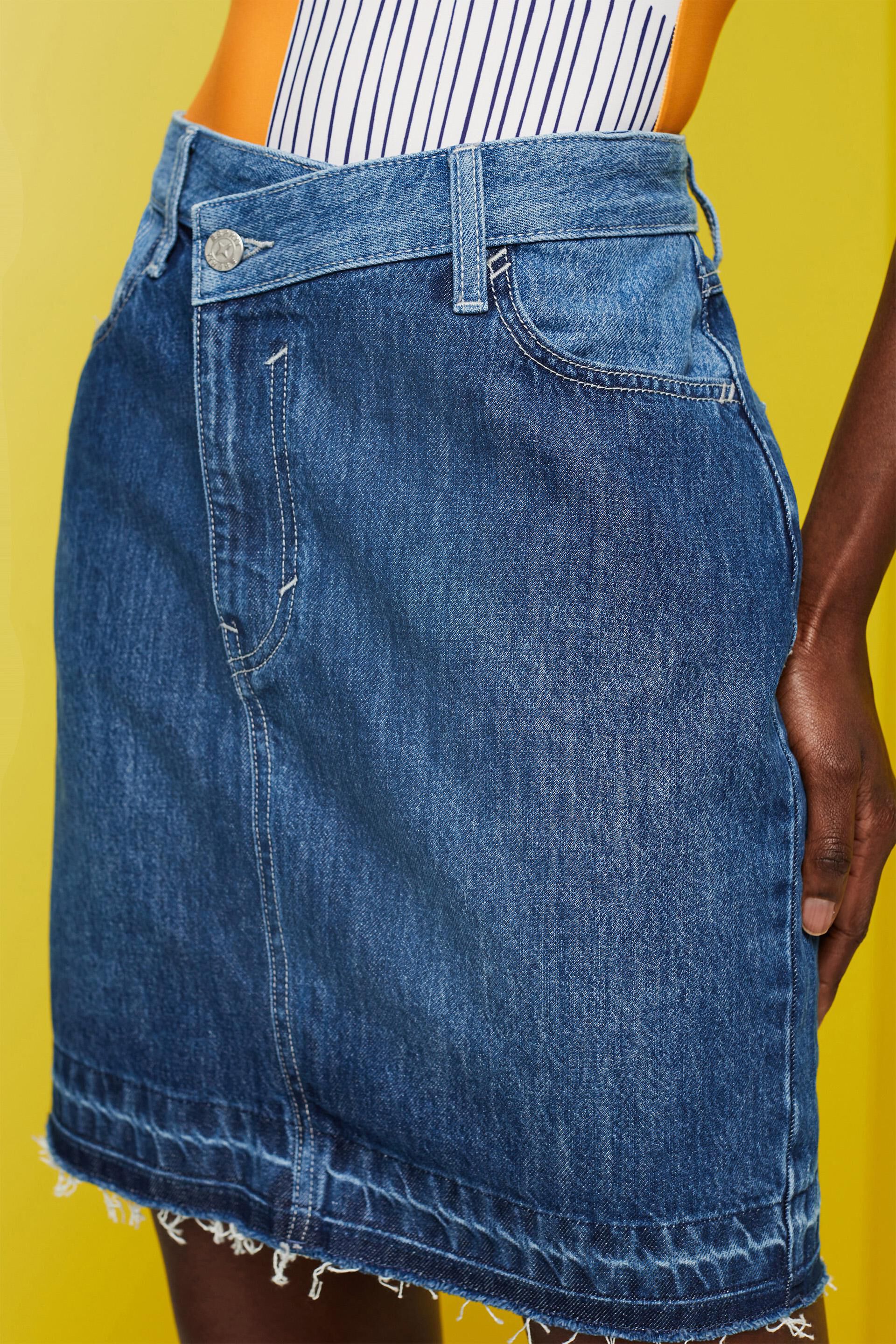 Esprit Damen Jeans-Minirock mit asymmetrischem Saum