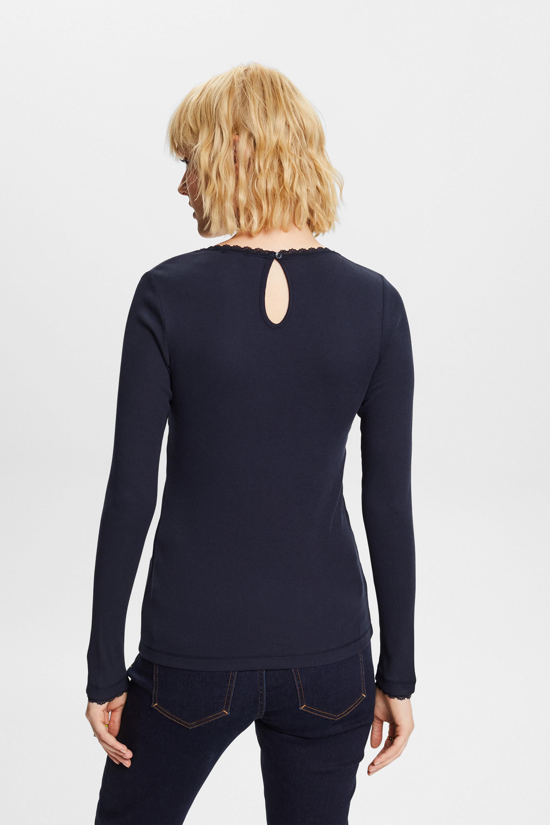 Esprit Damen Geripptes Langarmshirt aus Bio-Baumwolle
