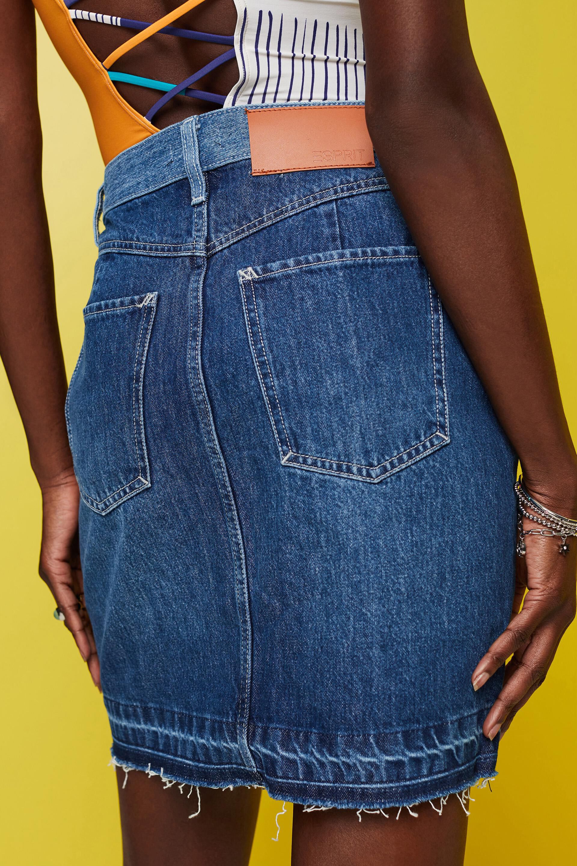 Esprit Damen Jeans-Minirock mit asymmetrischem Saum