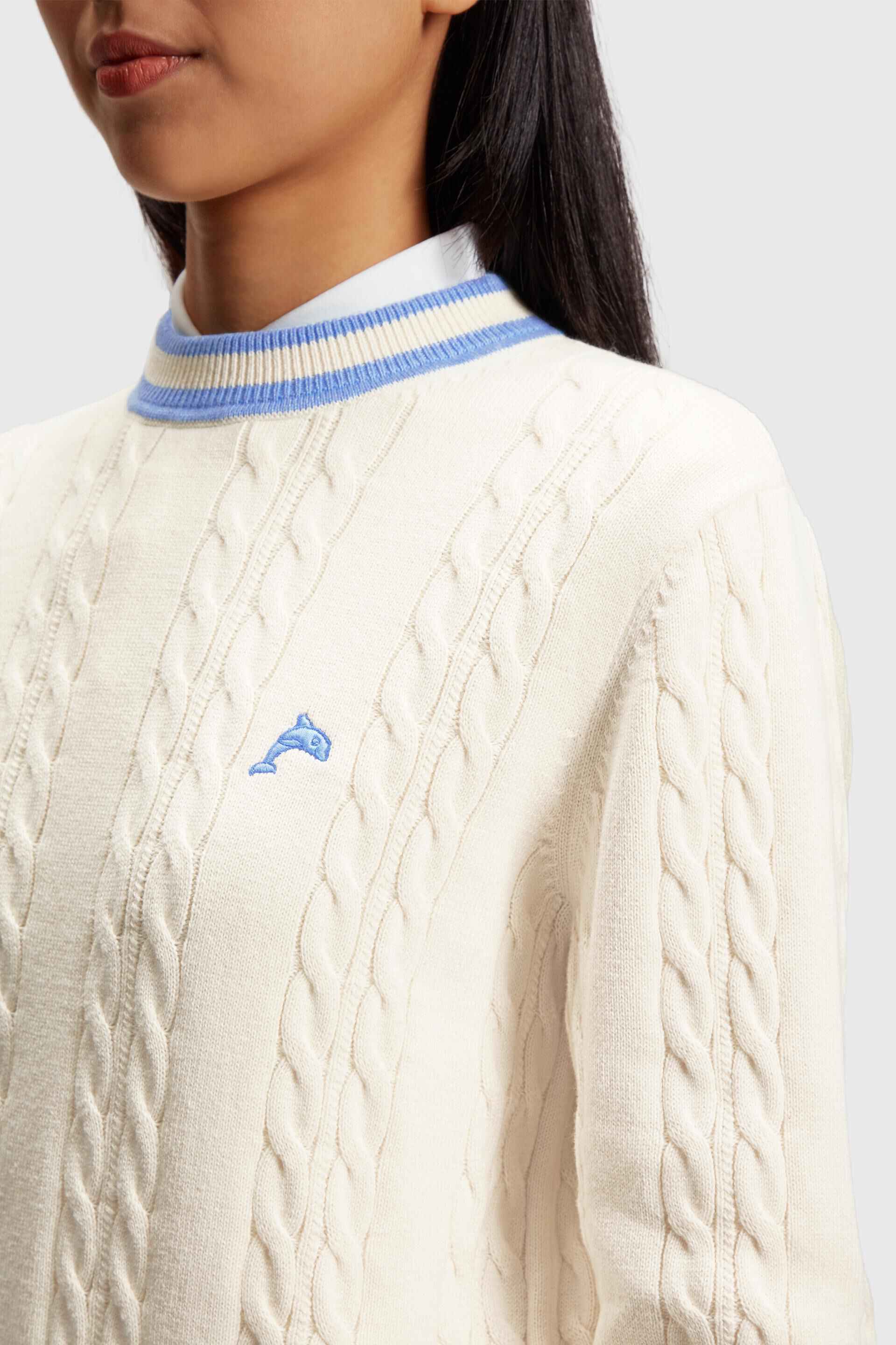 Esprit Damen Pullover mit Zopfmuster und Delfin-Logo