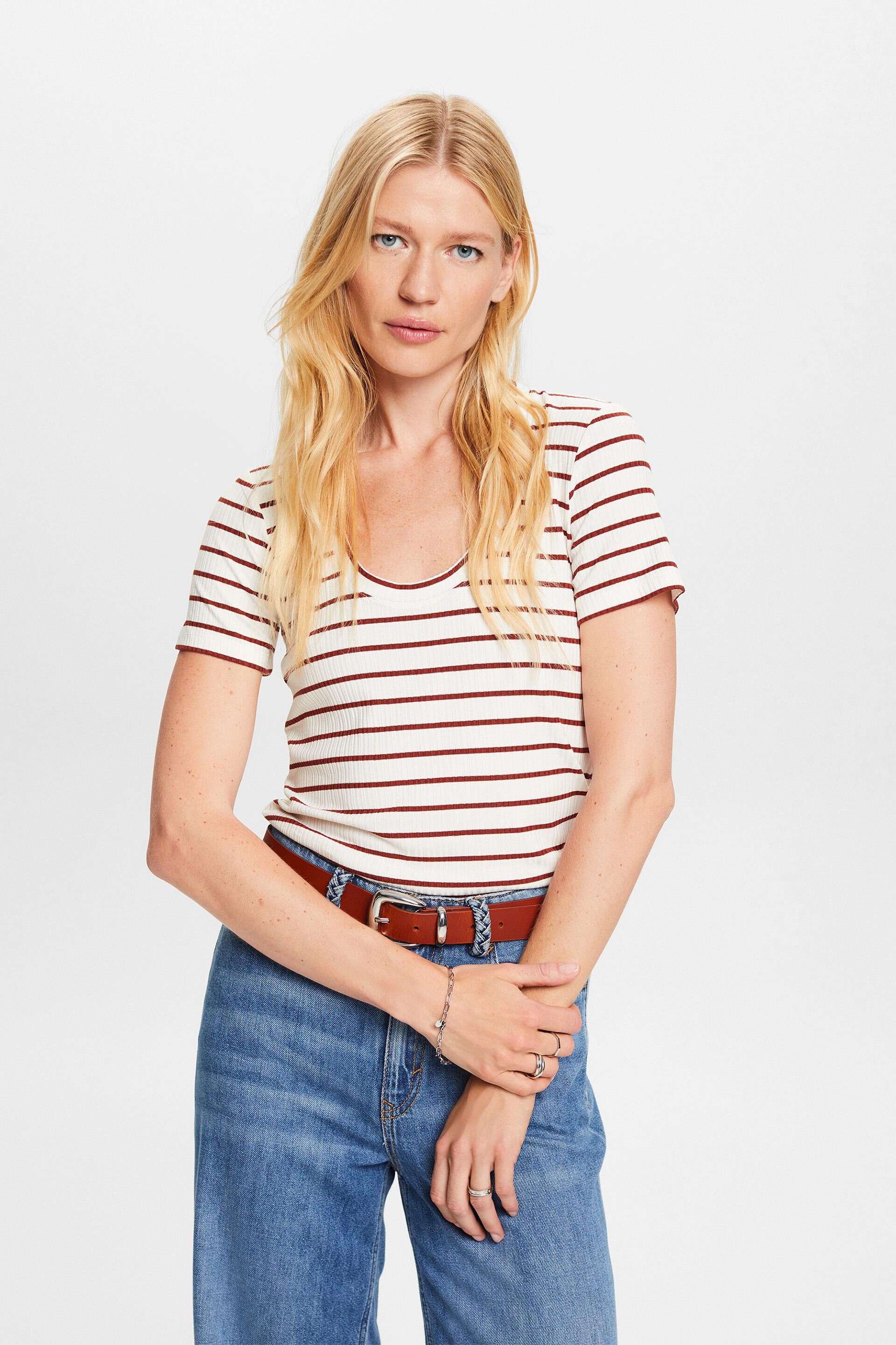Esprit Damen Striped rib knit T-shirt