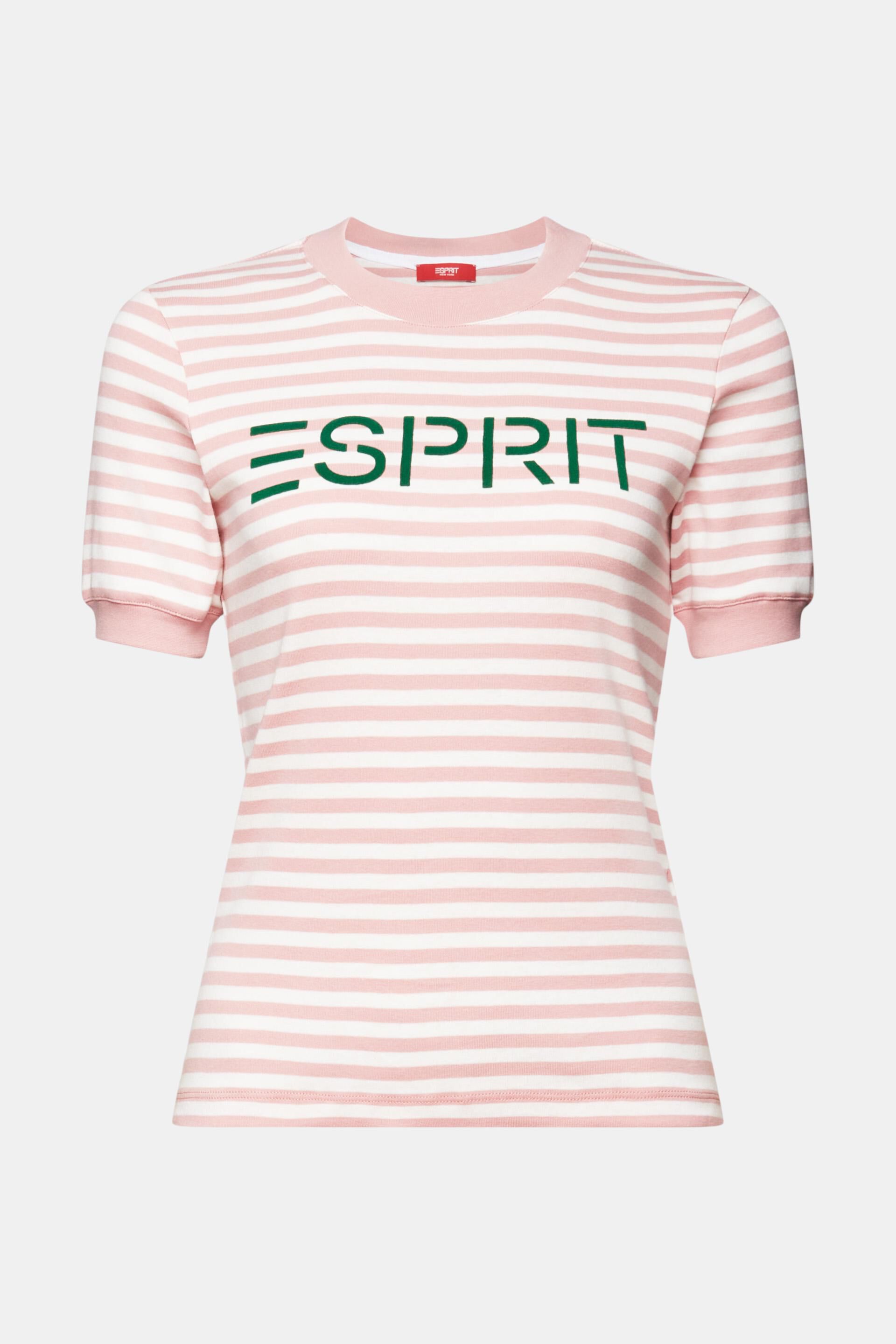 Esprit Damen Gestreiftes Baumwoll-T-Shirt mit Logo-Print
