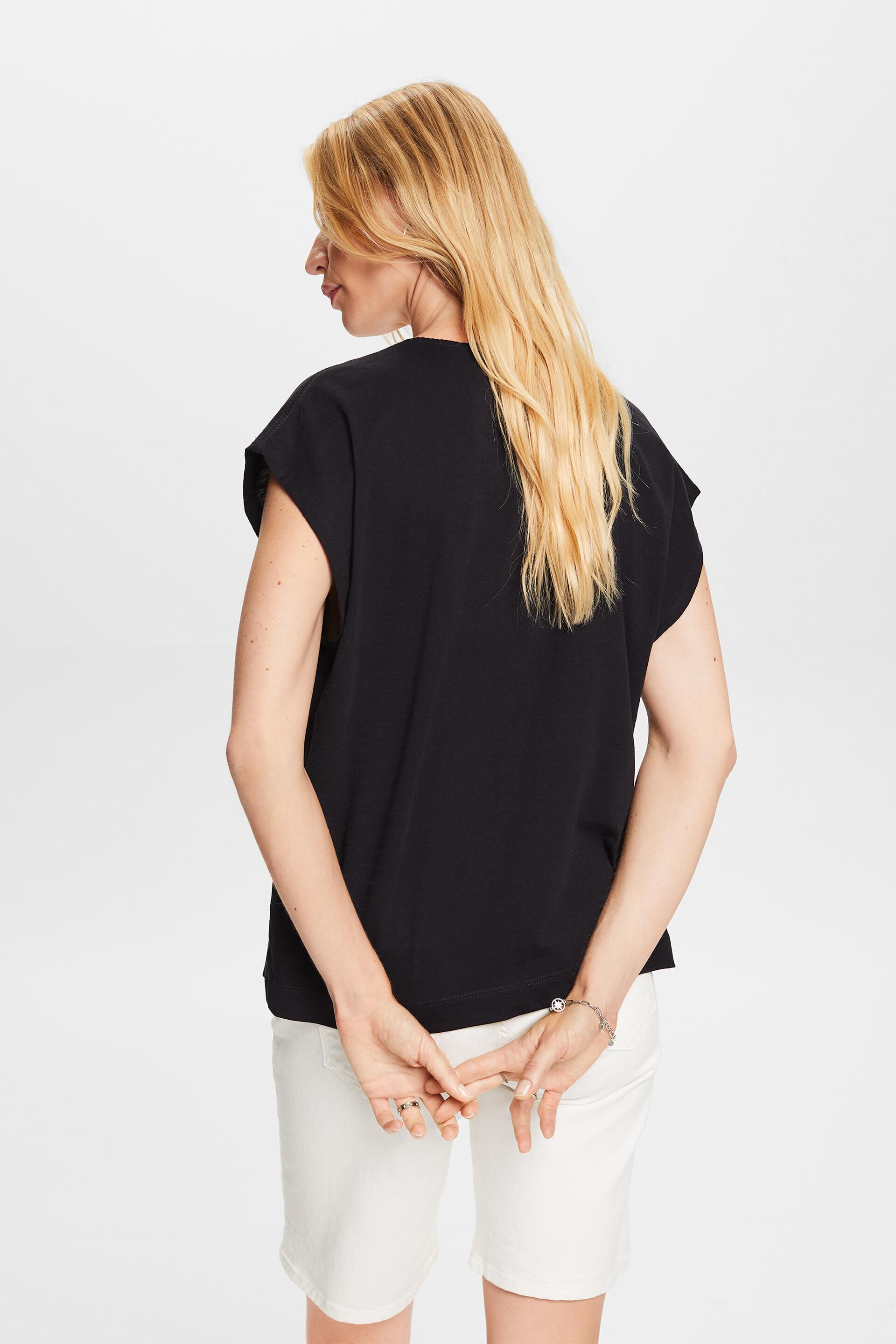 Esprit und mit Baumwolle Ziernaht, 100 % T-Shirt V-Ausschnitt