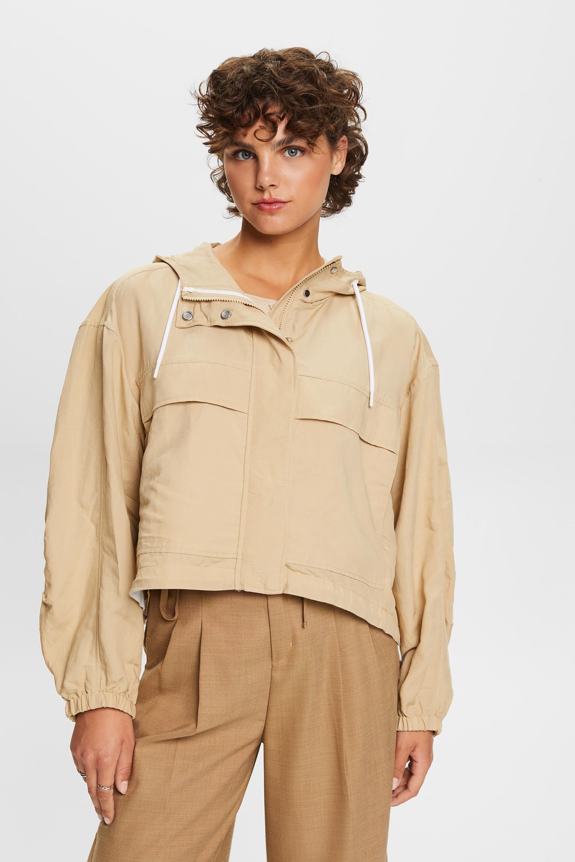 Esprit Damen Transitional jacket with a hood, linen blend